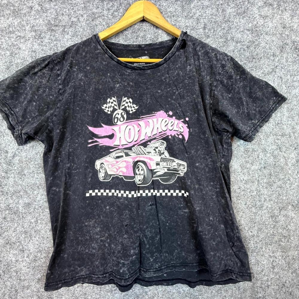 Hot Wheels T-Shirt Womens Large Black Pink Burnout 68 Muscle‎ Car Mattel Graphic